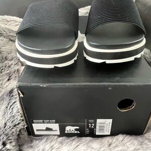 Sorel Black Easy Slide Sandals